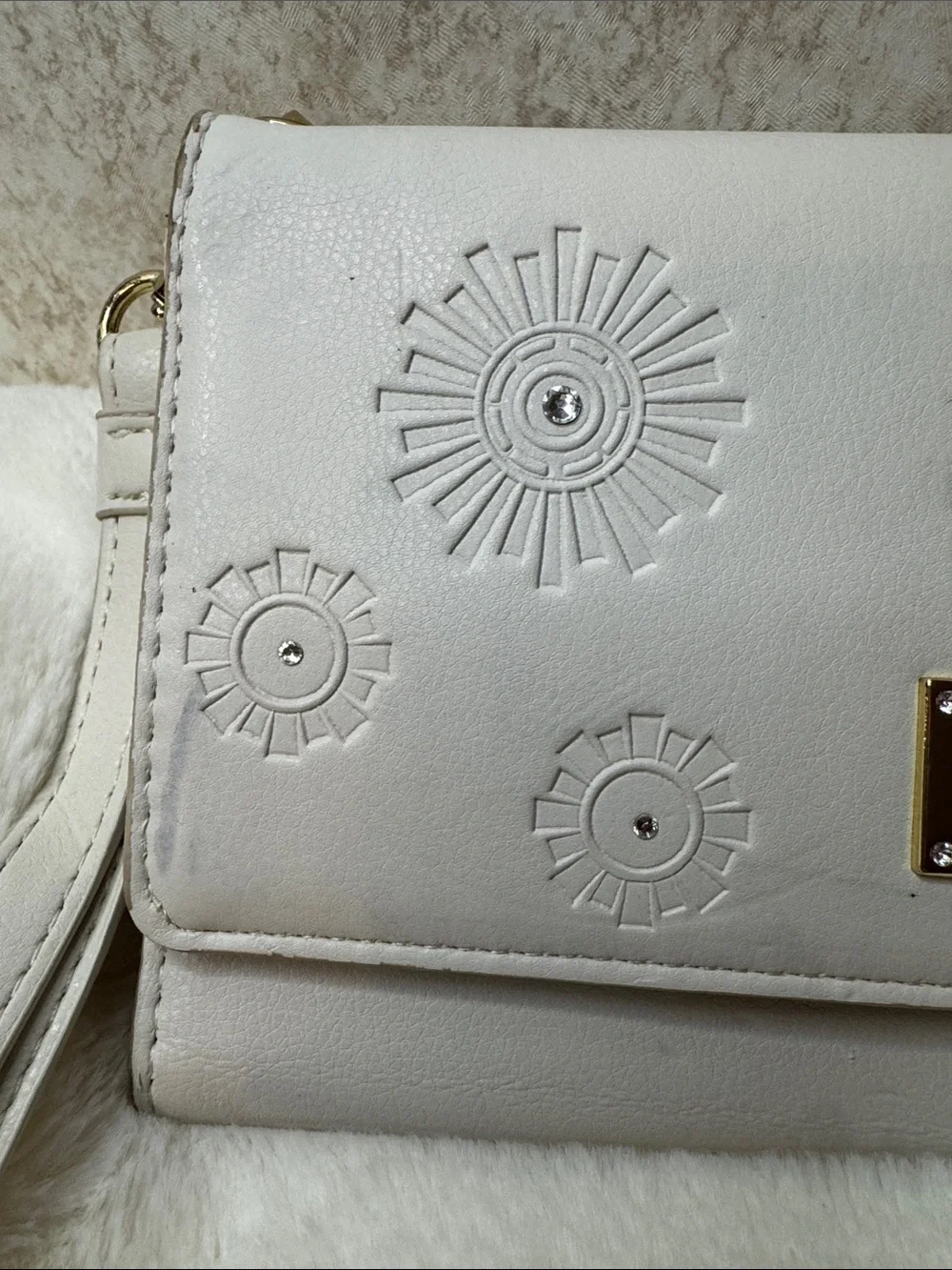 Swarovski Ivory Embossed Floral Wristlet Clutch
